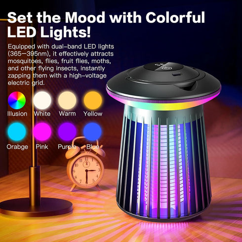 2026 4200V Upgraded Mosquito Killer Lamp, Electric Bug Zapper for Indoor & Outdoor, Rechargeable LED Night Light - Safe