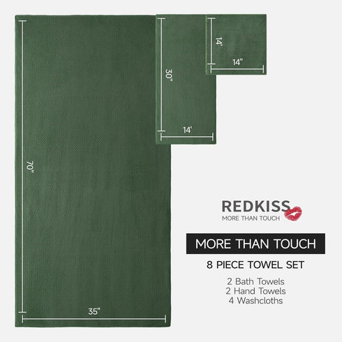 Set 8 2 35x70, 2 14x30, 4 14x14, REDKISS Premium Towel of - Ultra Soft Microfiber, Contains Large Bath Hand Washcloths