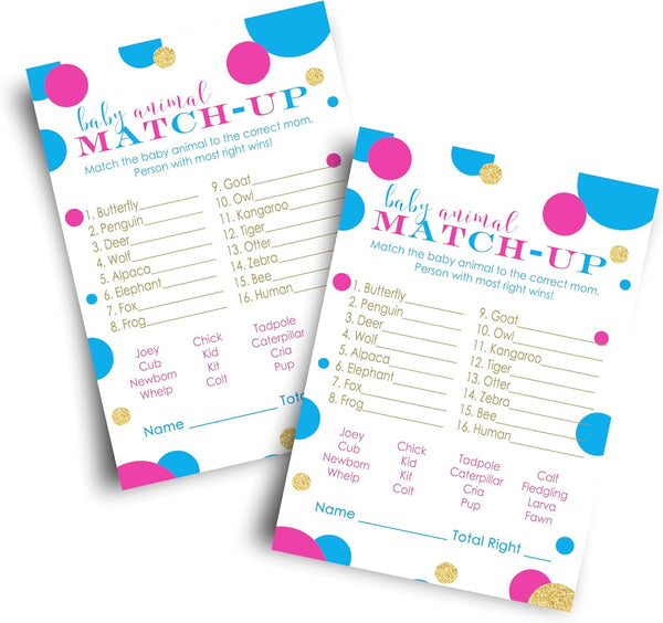 Baby Shower Animal Matching Games - 25 Pack Gender Neutral Party Game Cards, Fun Guessing Favors, 4x6