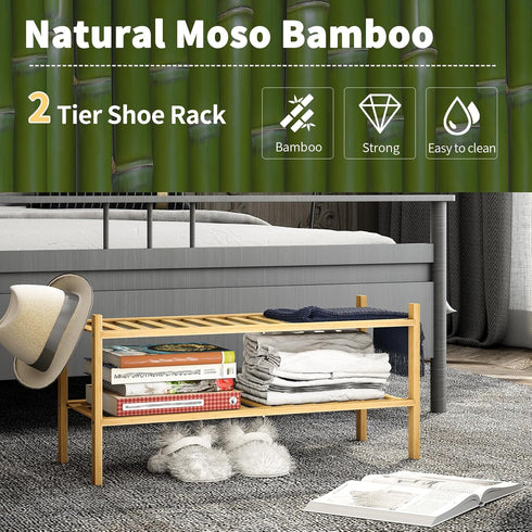 Furshus 2-Tier Closet Bamboo Shoe Rack for Entryway, Stackable | Heavy Duty | Multi-Function, Free Standing Shoe Racks