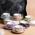 Set 6 (7 oz), Set 6, BTaT- Floral Tea Cups and Saucers of Porcelain Tea Cups of Modern Midnight Floral Design with Gold