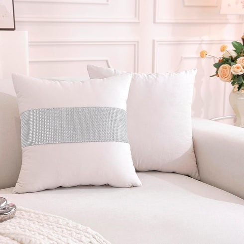 TAOSON Pack 2, Home,18x18 inch of Cream White Matching Sequin Patchwork Velvet Throw Pillow Cover with Silver Sequined