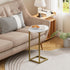 Katrawu C Shaped End Table, Oval Couch Side Tables for Living Room, Sofa End Table with Metal Frame, Small Wooden Snack