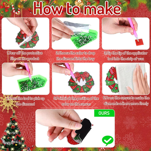 Whaline 20Pcs Christmas Diamond Drawing Magnets, DIY Xmas Rhinestone Painting Full Drill Magnetic Stickers for Home