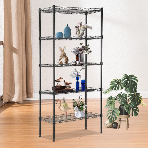 FDW 5 Tier Pantry Shelves, Adjustable Storage Rack Metal Shelf NSF Units for Kitchen, Garage, Small Places, Black
