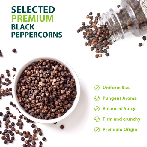6.7oz (190g) 13.4oz (380g), Set. Soeos Whole Black Peppercorns, and Himalayan Pink Salt, Plastic Bottle Grinder