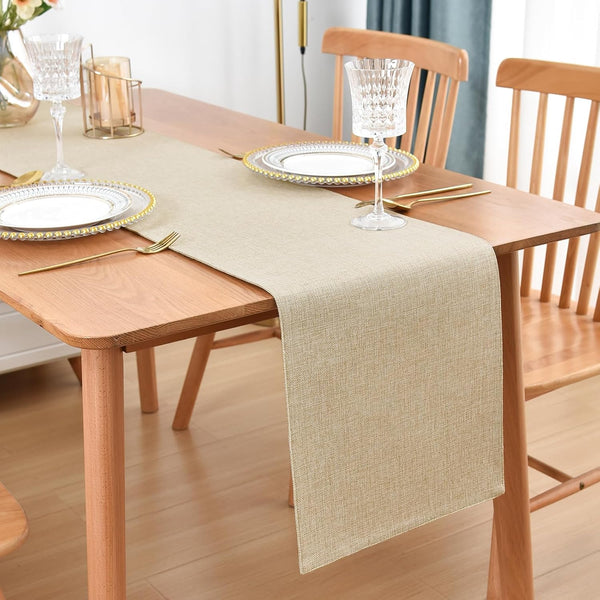 Farmhouse Rustic Table Runner Beige Faux Linen Double Layer Table Runners Thick
