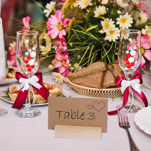 20 Pieces Rustic Wooden Place Card Holders with Brown Paper Cards for Wedding Reception Party Decoration, 2.75inch