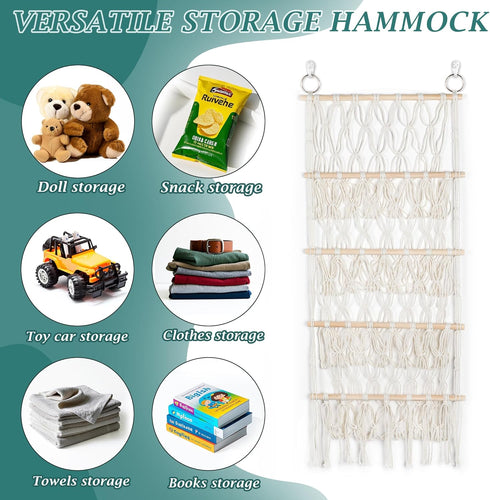 Qoroos 42cm Hammock Wide Over the Door Stuffed Animal Storage Corner Wall Hanging Storage Holder Boho Macrame Plush Toy