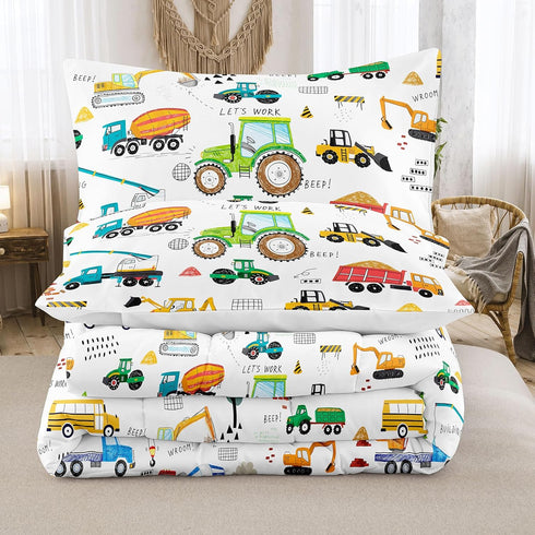 Set (68x86 Inch), 2 Sets 1 Peopleareok Construction Comforter Twin Pieces Construction Excavator Tractor Bedding