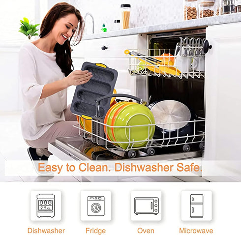 MUJUZE Silicone Bread Pans for Baking, Nonstick French Bread Loaf Pan with 6 Muffin Cups, Heat Resistant