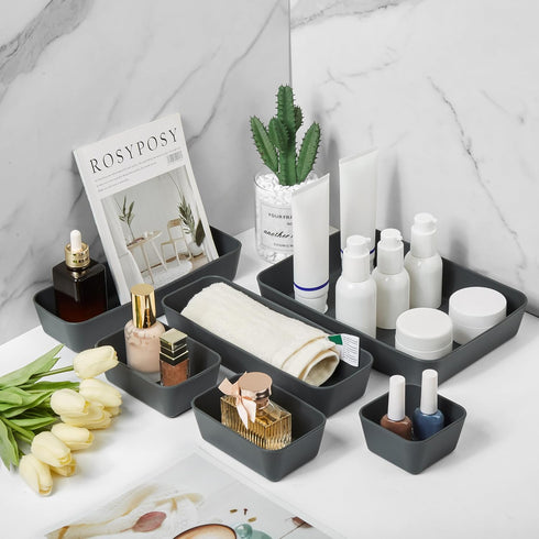 8Pcs 4 Set ISSEVE Nesting Silicone Drawer Organizer Trays, Size Versatile Vanity Bathroom & Desk Drawer Organizer
