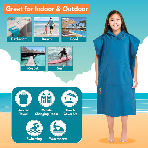8-12 Sunset SUN CUBE Kids Towel Changing Swim Robe Surf Poncho, Quick Dry Microfiber Hooded Wearable Blanket for Boys