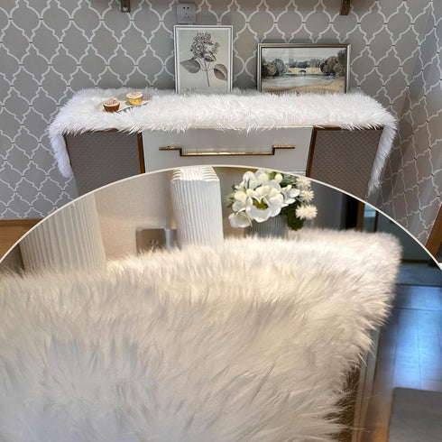 Decor(11.8 59.0 Inch) Faux Fur Table Runner, White Fur Table Runner for Christmas Winter Decor, Luxury Soft Table
