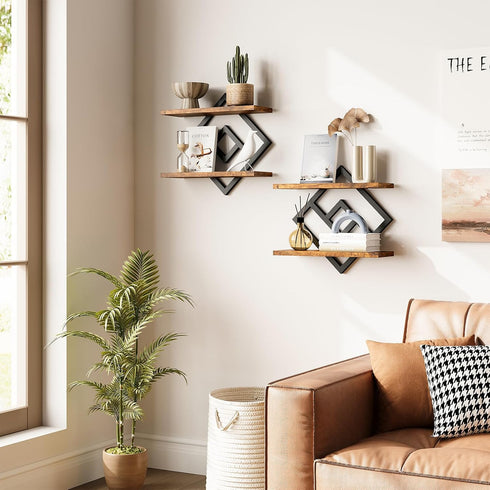 Set 2 2-Tier ELYKEN Floating Shelves for Wall, of Hanging Shelves, Wall Mounted Storage Shelves for Books & Decor