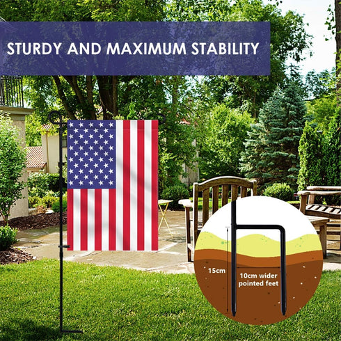 YEAHOME Garden Flag Holder Stand, 6mm Weather-Proof Black Metal Flagpole with Tiger Clip and Rubber Stopper