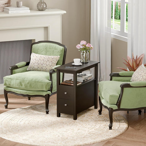 ZENY Narrow End Table Side Table with Drawer and Open Shelf Sofa Table for Living Room Bedroom, Small Table