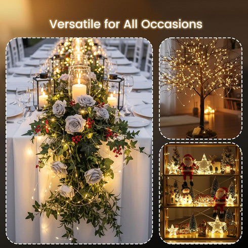 2 Pack 8 (32FT DomeStar Fairy Lights Battery Operate, Rechargeable Lights with Timer, Waterproof Modes for Bedroom