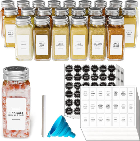 SpaceAid 24 Pcs Spice Jars with Labels, Empty 4oz Glass Spice Bottles,
