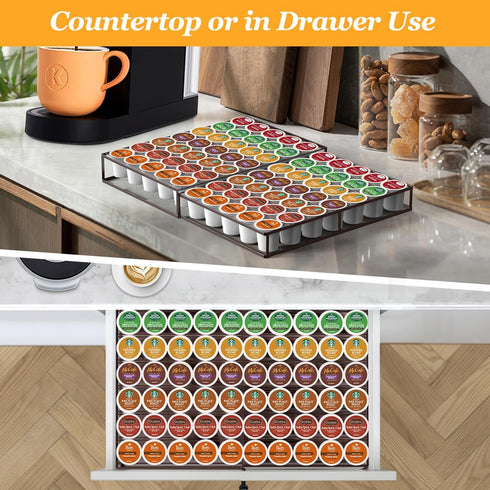 Expandable Coffee Pod Holder Drawer, Compatible with Keurig K-Cup, Holds 35-70 Pods, Organizer for Kitchen, Bronze