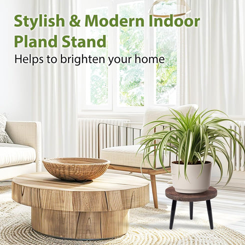 Neracking 2 8 inch Pcs Plant Stands, Small Floor Indoor Plant Stand, Mid Century Wood Planter Stand with Metal Leg