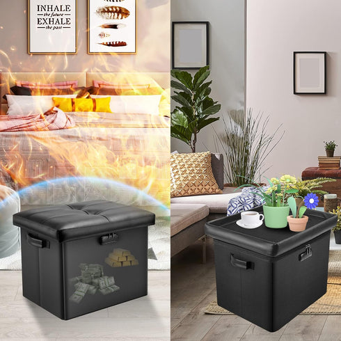 17 Inches DocSafe Storage Ottoman with Lock,Fireproof Folding Ottoman Foot Rest Stool Storage Chest with Storage Safe