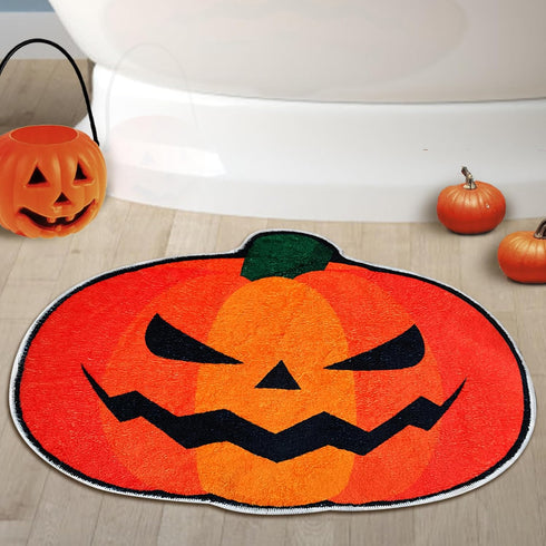 FANTPK Halloween Bathroom Rug, Fall Pumpkin Bath Mat Water Absorbent Non-Slip Washable for