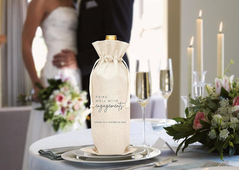 Wedding Gift Wine Bags - Burlap Wine Bottle Cover Bag for Engagement, Bridal Shower, and Bachelorette Party Favor