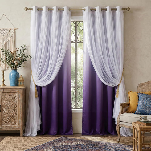 PONY DANCE Bedroom Curtains 72 inches Long - Double Layered Ombre Panels