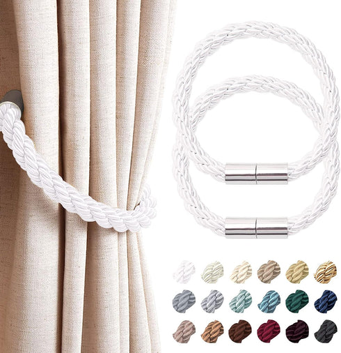 NICEEC 2 Pack Strong Magnetic Curtain Tiebacks, Decorative Weave Rope Curtain Holdbacks for Home & Office Windows
