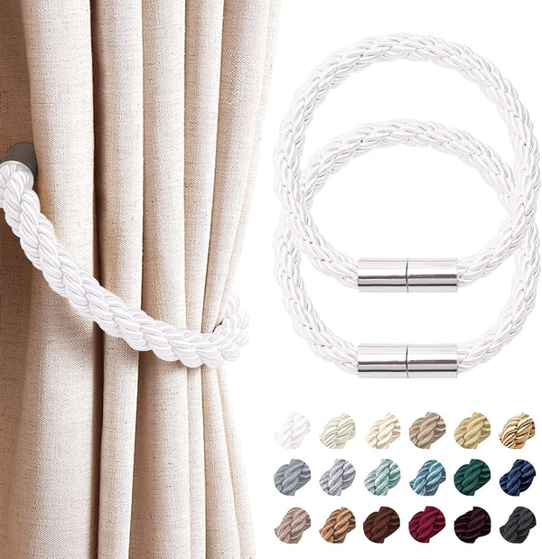 NICEEC 2 Pack Strong Magnetic Curtain Tiebacks, Decorative Weave Rope Curtain Holdbacks for Home & Office Windows