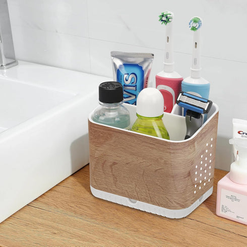 Toothbrush Holders for Bathrooms, Kids Electric Toothbrush and Toothpaste Holder, Toothbrush Caddy Organizer, 4 Slots Tooth Brushing Stand for Bathroom Organizer Countertop (Wood Grain) by PARKMANI