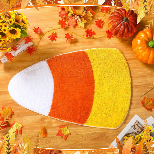 Corn Candy Shaped Bathroom Rug Non Slip Yellow White Halloween Bath Mat Washable Decorative Carpet for Autumn