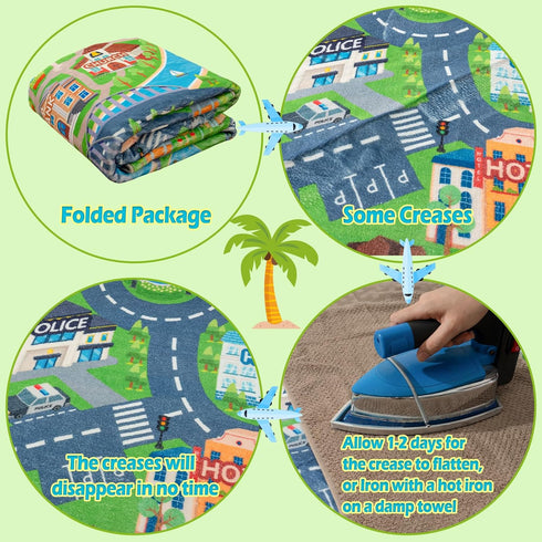 47" Car Rug Play Mat for Kids Toy Cars, Road Traffic Playmat for Kid Bedroom, Non-Slip Machine Washable Town City Race