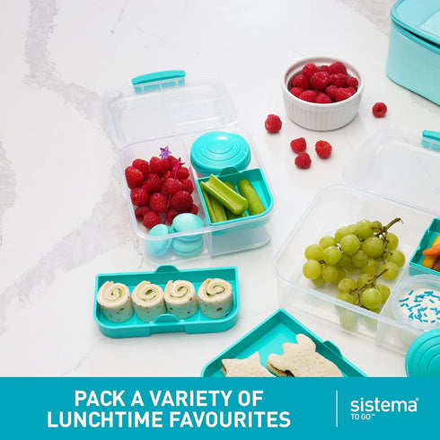 Sistema To Go Collection Bento Box Cube Plastic Lunch and Food Storage Container, 5.3 Cup, Multi-Compartment, Color