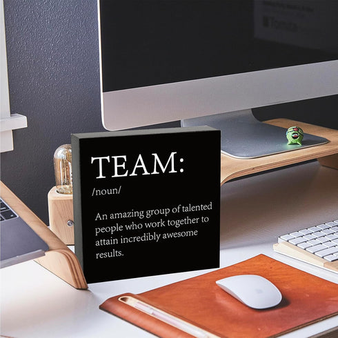 Inspirational Team Noun Wooden Box Sign, Team Definition Teamwork Sign for Office Home Farmhouse Desk Decor, Gifts
