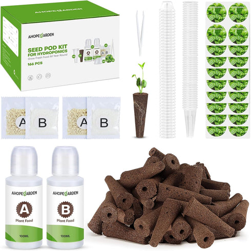 Ahopegarden 166PCS Hydroponic Pods Herb Kit: Grow Anything Kit With 600ml A&B