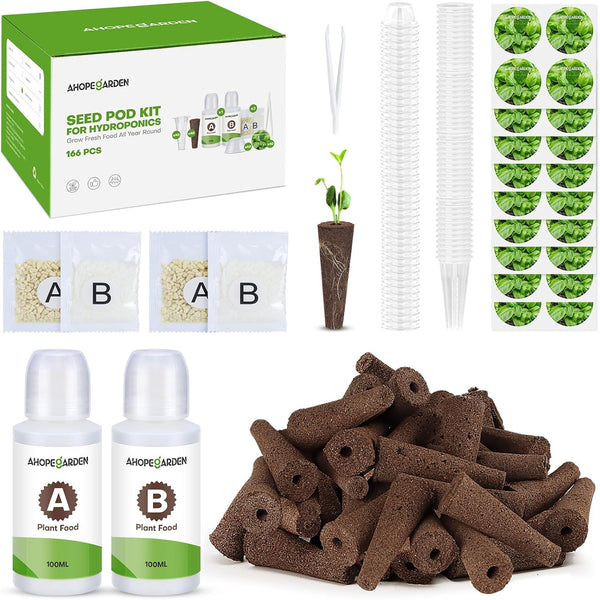 Ahopegarden 166PCS Hydroponic Pods Herb Kit: Grow Anything Kit With 600ml A&B