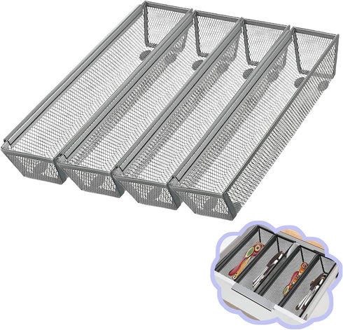 Fodofodo 4PCS Drawer Organizer for Kitchen,Utensil Mesh Drawer Organizer with Interlocking Arm for