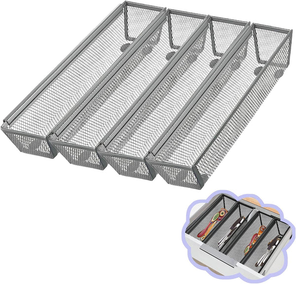 Fodofodo 4PCS Drawer Organizer for Kitchen,Utensil Mesh Drawer Organizer with Interlocking Arm for
