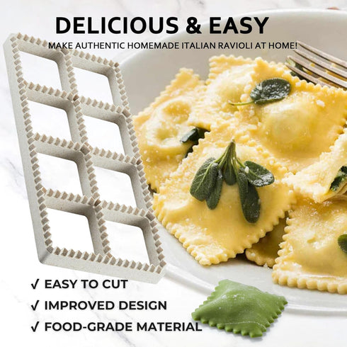 Set 8 1.85" Ravioli Maker Press, Ravioli Press Mold - Squares Ravioli Stamp Maker Cutter with Wood Rolling Pin