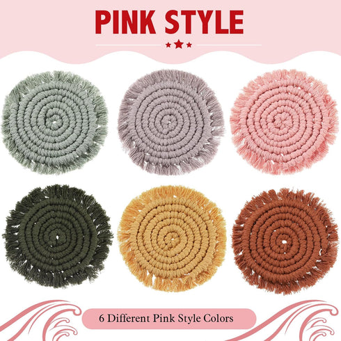 Set 6 4 Coasters of for Drinks Boho Absorbent Woven Cotton Coaster with Holder Farmhouse Tassel Macrame Cup Mat