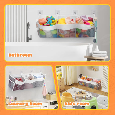 3 Bath Toy Organizer Compartment Bath Toy Storage Bag Shower Caddy Quick Access Bathtub Toys Holder Baby Shower Games