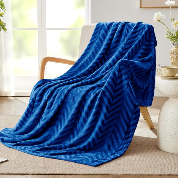 Whale Flotilla Flannel Fleece Throw Blanket, Soft Velvet Lightweight Plush Chevron Design, 50x60 Inch, Royal Blue