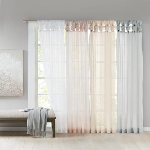 Madison Park Ceres DIY Twisted Tab Sheer Curtain - Pair Panels, Lightweight Window Treatment, 50 in x 95 in, White
