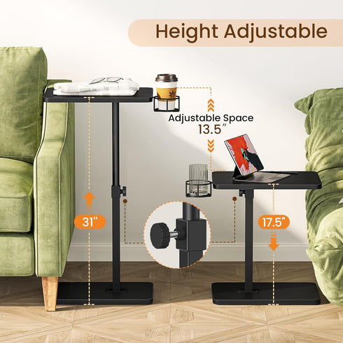 360 11.8" 15.8" 31" Giikin Side Table, Swivel & Height Adjustable TV Trays for Eating on Couch, Sofa Armrest TV Tray