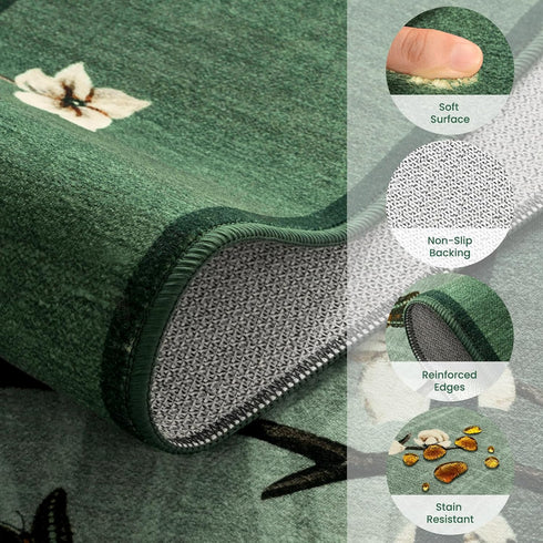 4x6 Area Rug for Living Room, Oriental Floral Birds Washable Rugs for Bedroom, Soft Low Pile Non Slip Carpet for Dining