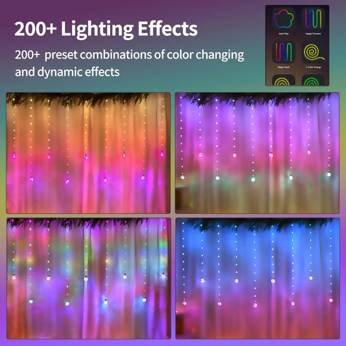 9.8 3.3 Color Changing Wishing Ball Curtain Lights, x FT RGB LED Fairy Light with Remote App Control, Music Sync Window