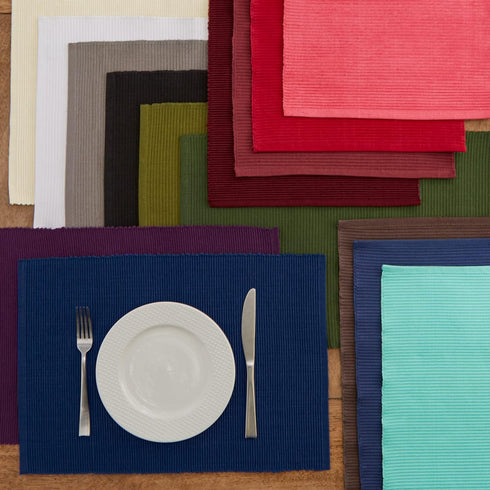 DII Basic Everyday Ribbed Tabletop Placemat Set, 100% Cotton, Aqua, 6 Piece, 13x19