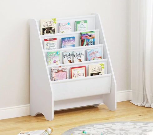 UTEX Kids Bookshelf Storage, Book Shelf for Kids Rooms, 4 Tier Sling